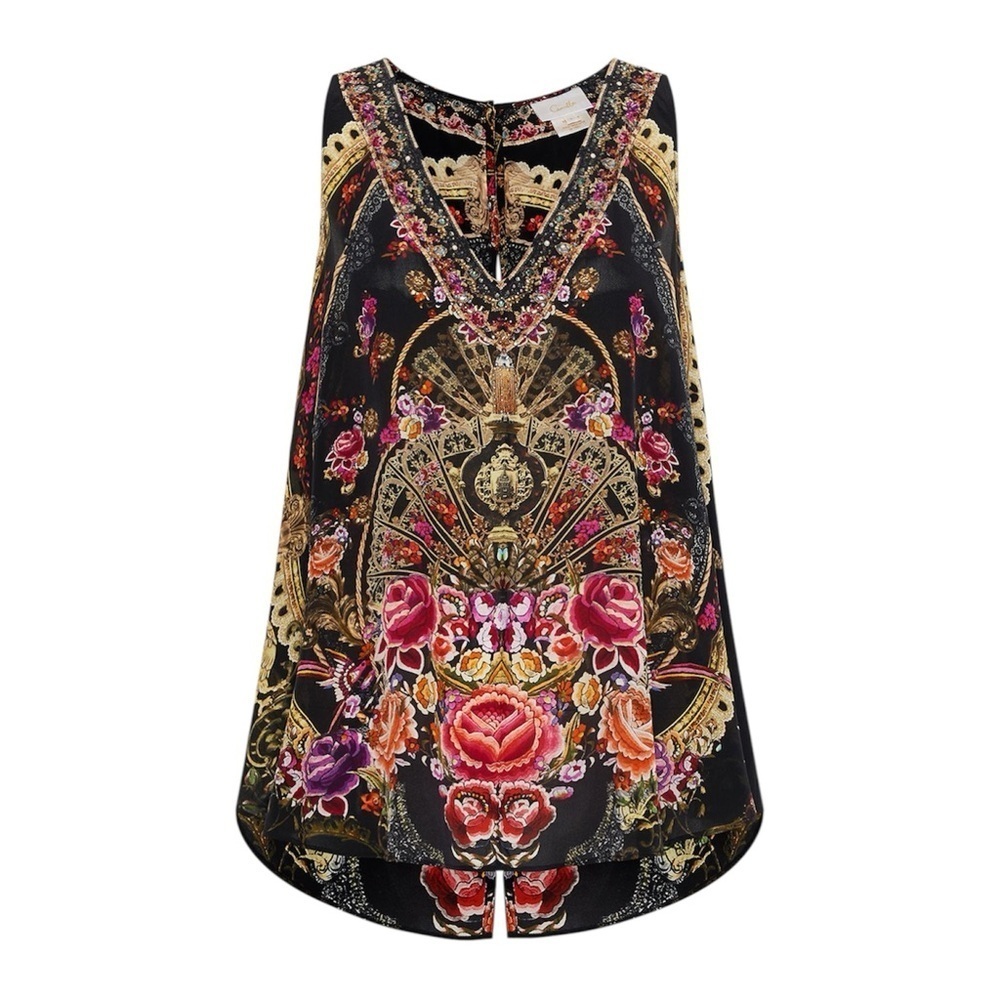 Camilla V Neck Button Back Top - Dance With Duende SZ SMALL